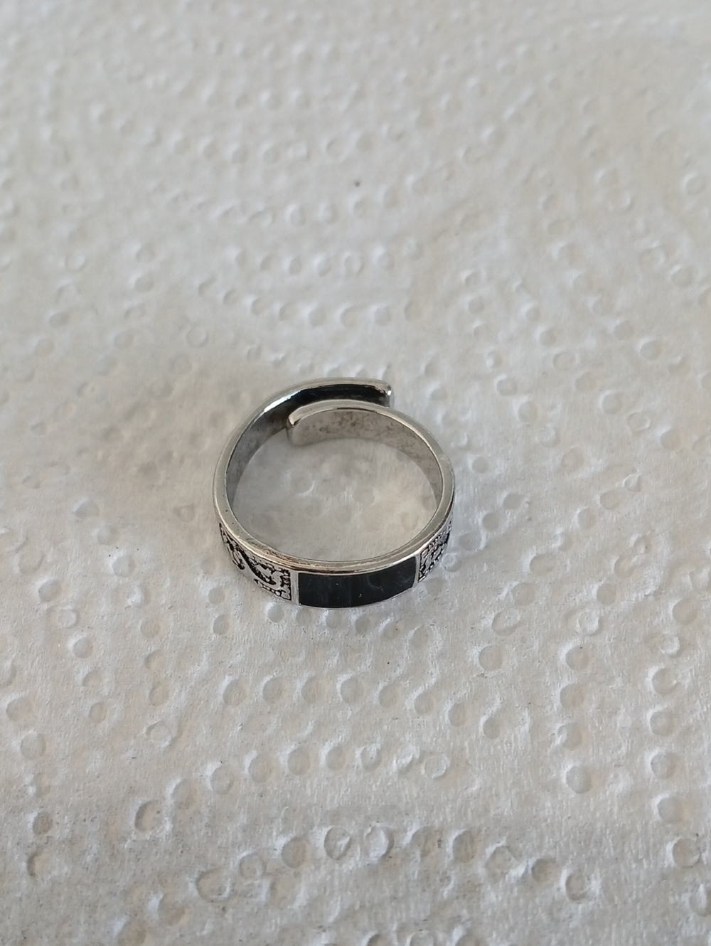 Sterling Silver Black Inlay Adjustable Ring